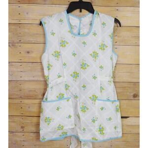 Vintage Princess Paul Shuman Mfg Kitchen Apron Smock Small White Blue Strawberry